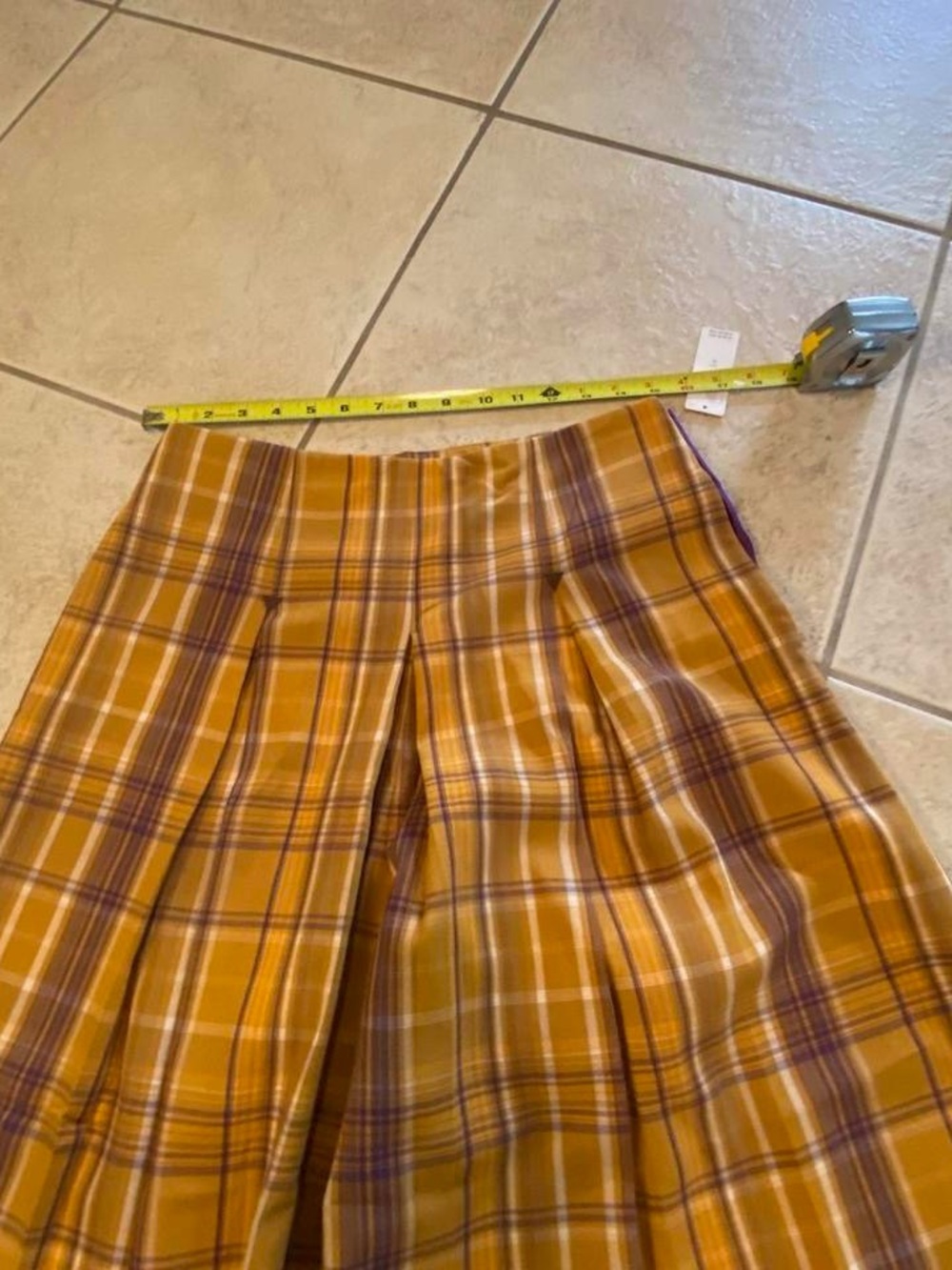 Maeve Wide-Leg culottes Pants in Mustard and Purple plaid - Picture 3 of 8